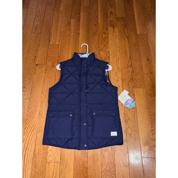 New Mountain and Isles Quilted Vest Puffer Lightweight Snap Button Navy XS - Picture 9 of 11